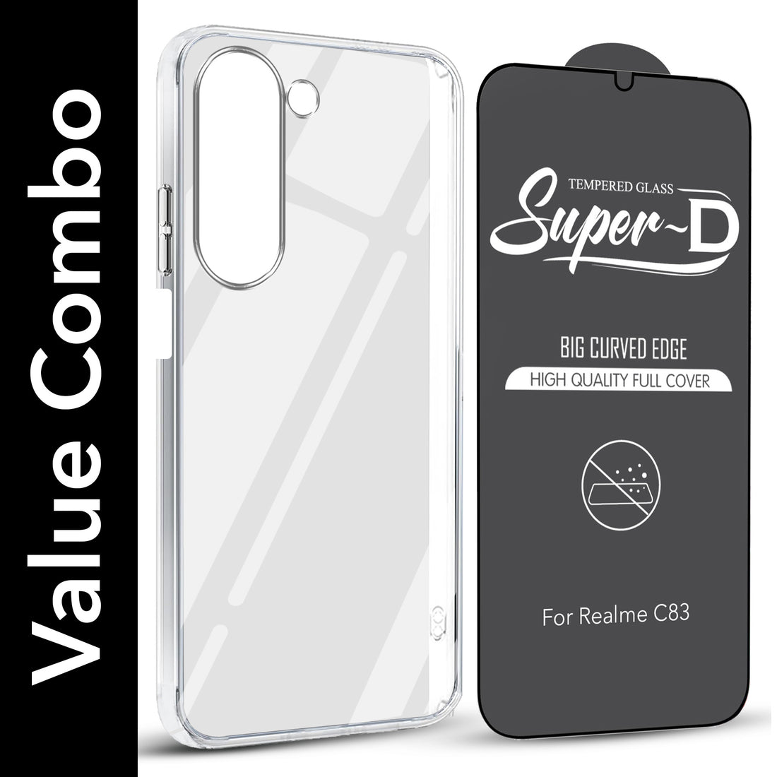 For Realme C83 5G Combo with Back Cover and 9H Tempered Glass (Lifetime Anti-Yellow | Sleek Hard Crystal | Oleophobic Coating Screen Glass)
