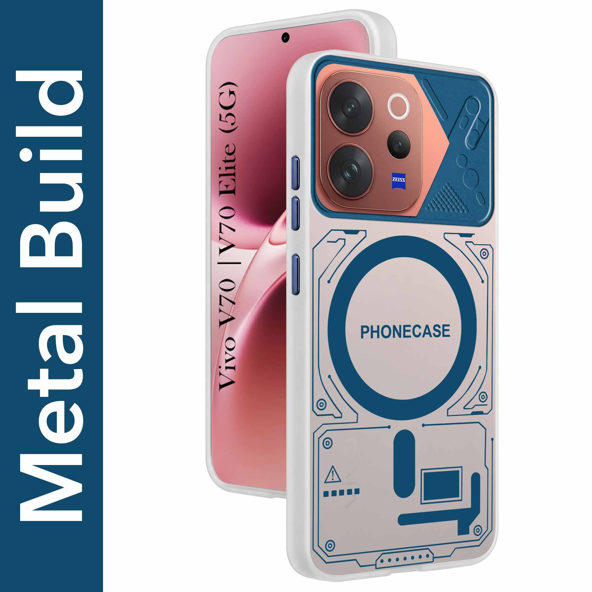 For Vivo V70 | Vivo V70 Elite 5G Metallic Back Cover Case (Metallic Camera Protection & Buttons | Translucent Milky Shade | Hard Polycarbonate)