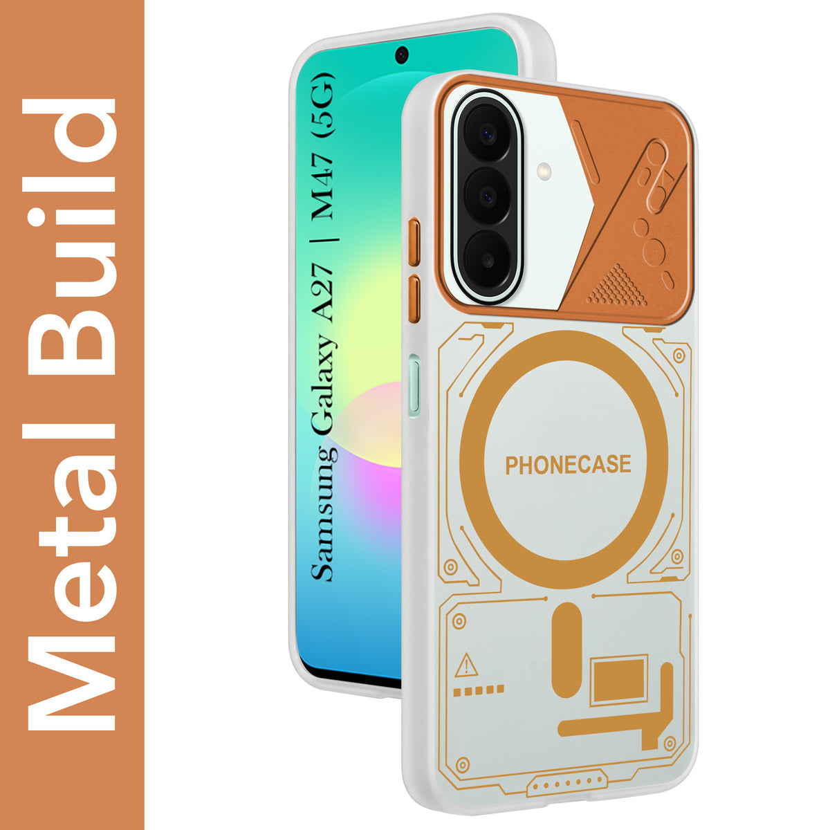 For Samsung Galaxy A27 5G | Galaxy M47 5G Metallic Back Cover Case (Metallic Camera Protection & Buttons | Translucent Milky Shade | Hard Polycarbonate)