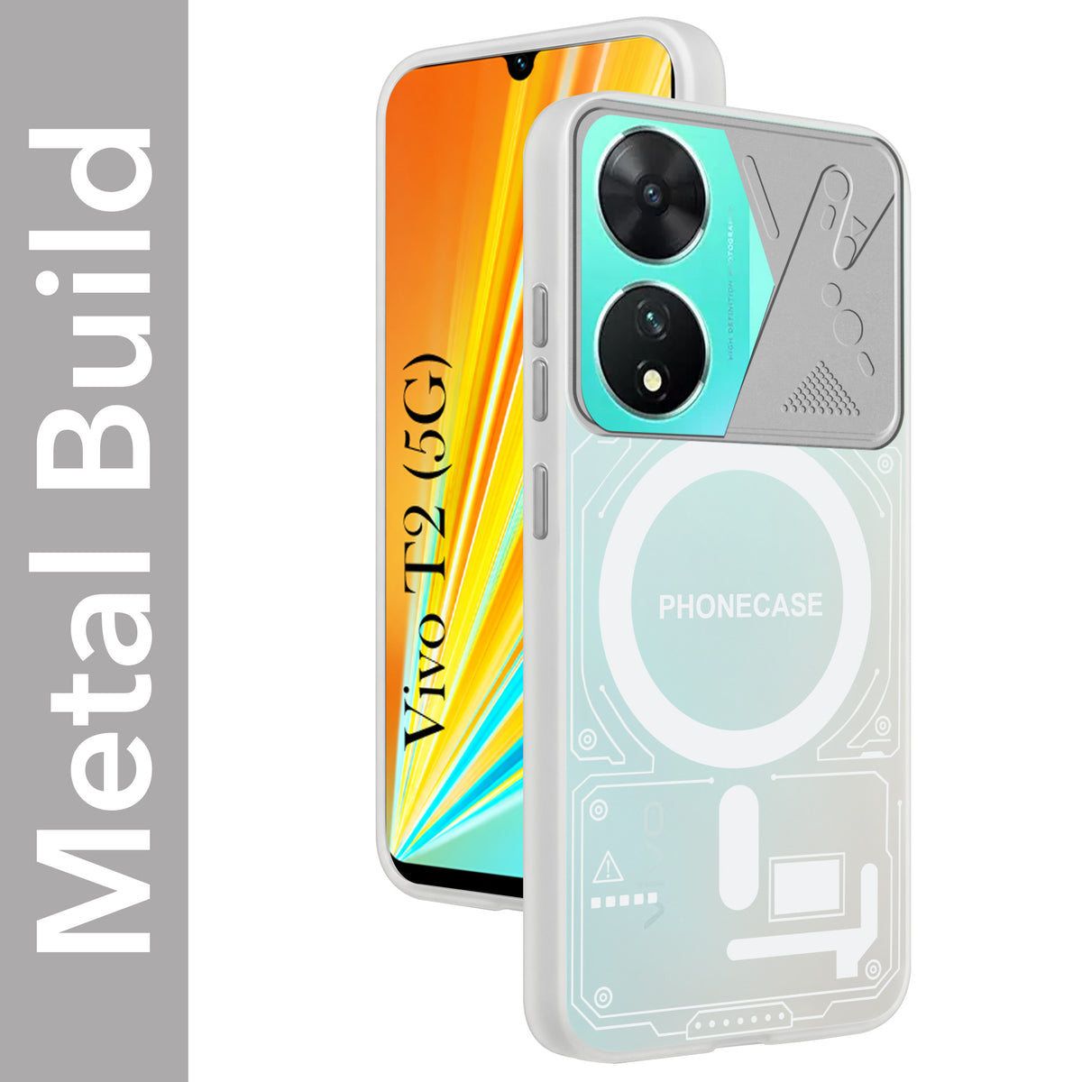 For Vivo T2 Metallic Back Cover Case (Metallic Camera Protection & Buttons | Translucent Milky Shade | Hard Polycarbonate)