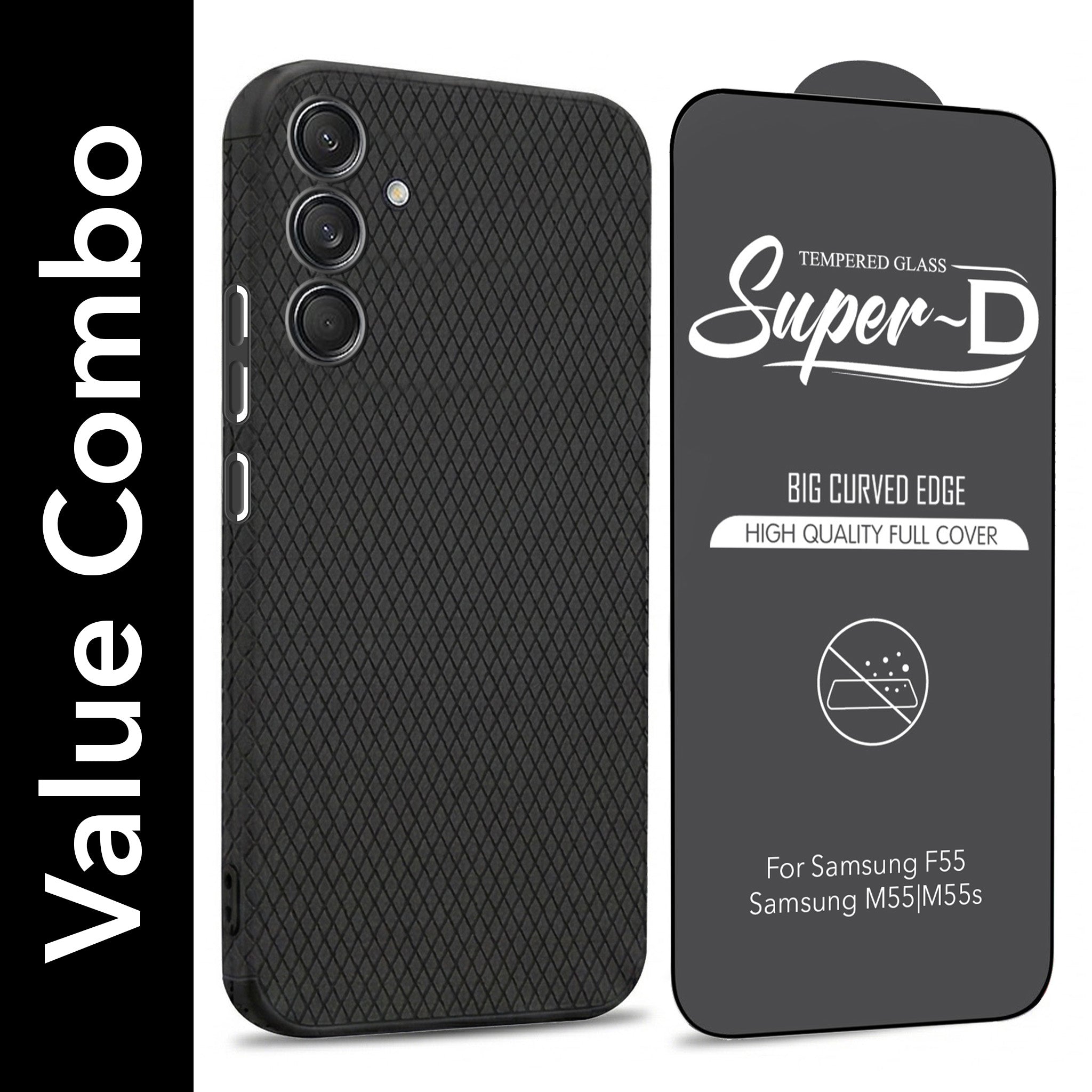 For Samsung Galaxy M55 5G | F55 5G | M55s 5G Combo with Back Cover and 9H Tempered Glass (Liquid Silicone | Camera Protection | Oleophobic Coating Screen Glass)