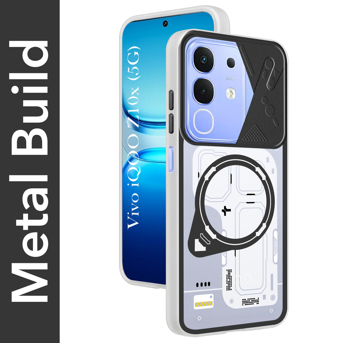 For Vivo iQOO Z10x Metallic Back Cover Case (Metallic Camera Protection & Buttons | Translucent Milky Shade | Hard Polycarbonate)