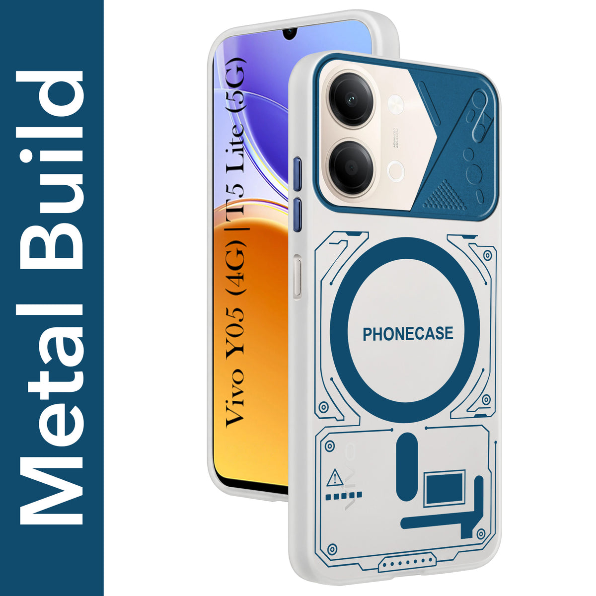 For Vivo Y05 4G | Vivo T5 Lite 5G Metallic Back Cover Case (Metallic Camera Protection & Buttons | Translucent Milky Shade | Hard Polycarbonate)