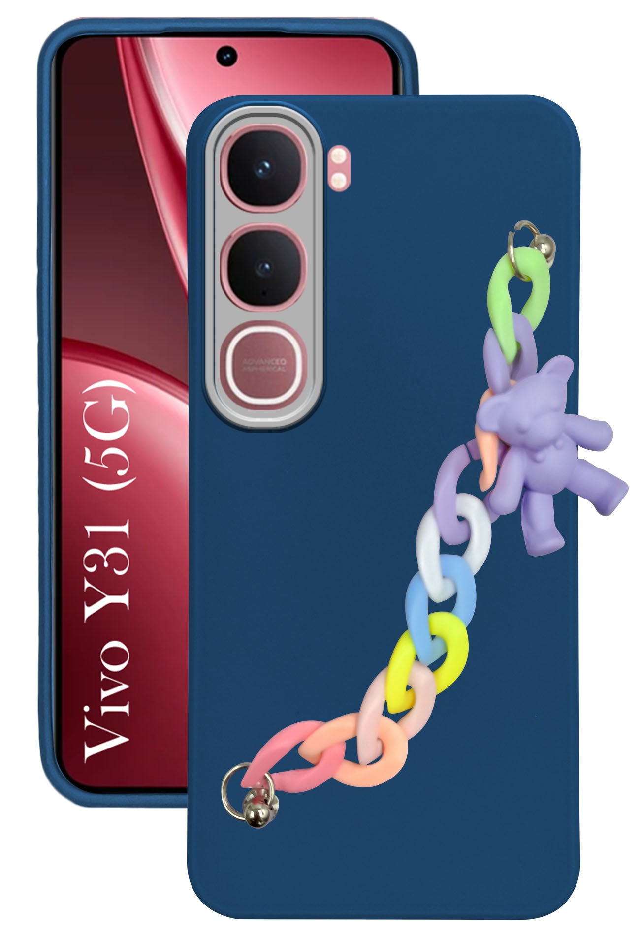 For Vivo Y31 5G Back Cover Case Silicone (Matte Finish |Wrist Hanging Chain | Teddy Bracelet Charms | Full Camera Protection)
