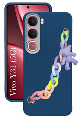 For Vivo Y31 5G Back Cover Case Silicone (Matte Finish |Wrist Hanging Chain | Teddy Bracelet Charms | Full Camera Protection)