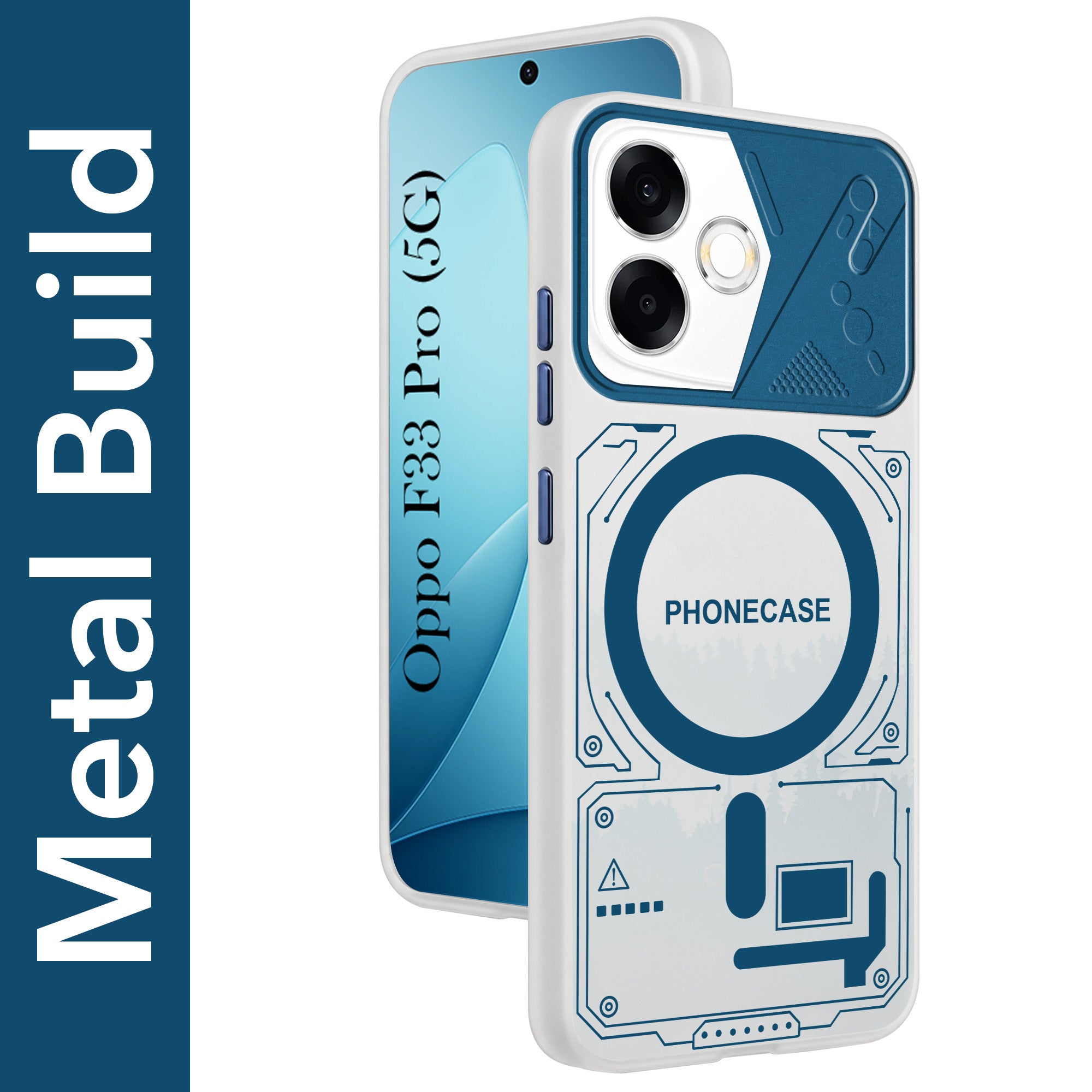 For Oppo F33 Pro 5G Metallic Back Cover Case (Metallic Camera Protection & Buttons | Translucent Milky Shade | Hard Polycarbonate)