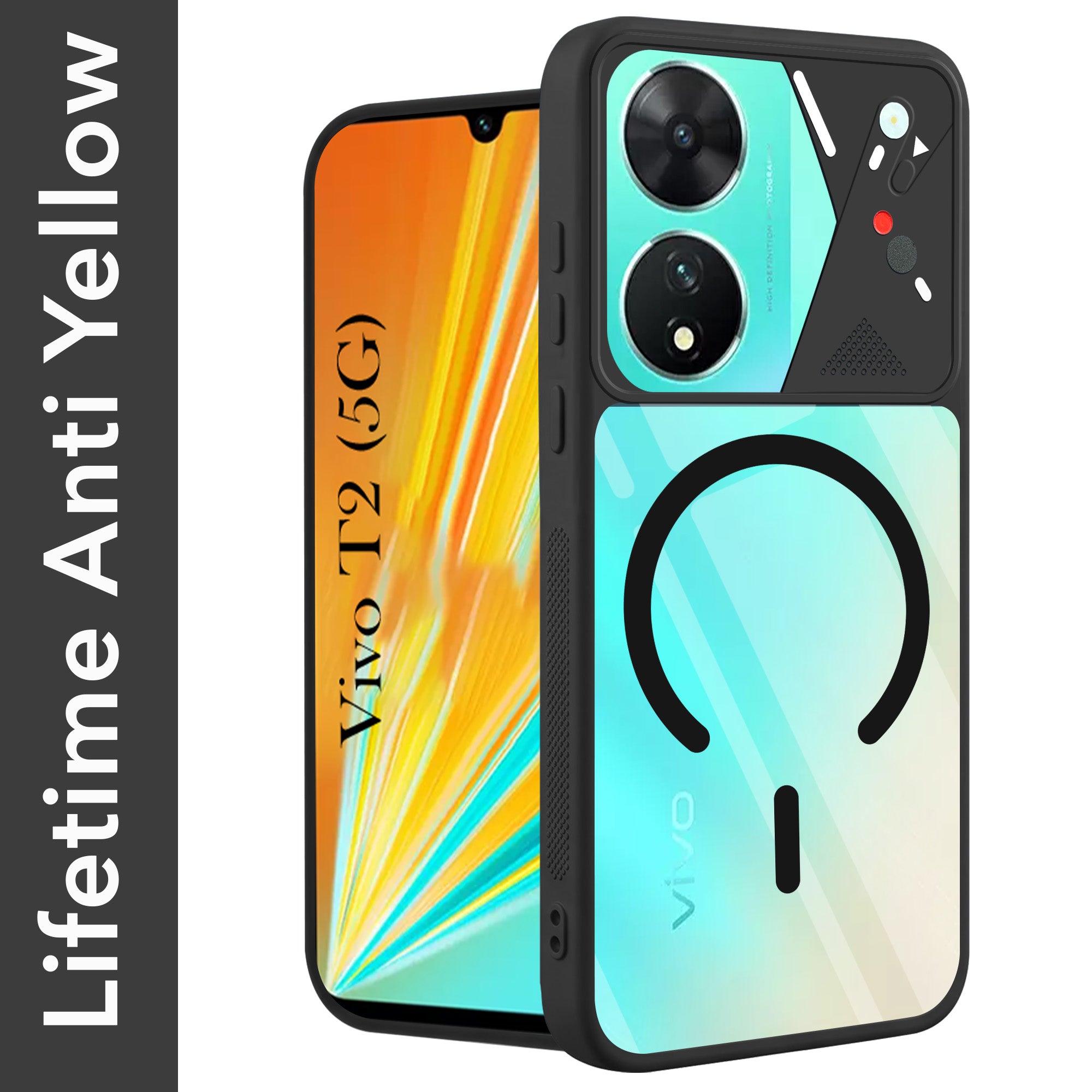 For Vivo T2 Back Cover Case Lifetime Anti-Yellow Clear (Camera Protection | Side Grip | Wireless MagSafe Compatible)