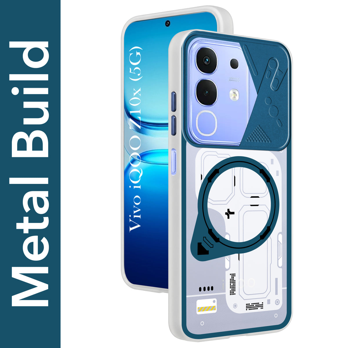 For Vivo iQOO Z10x Metallic Back Cover Case (Metallic Camera Protection & Buttons | Translucent Milky Shade | Hard Polycarbonate)