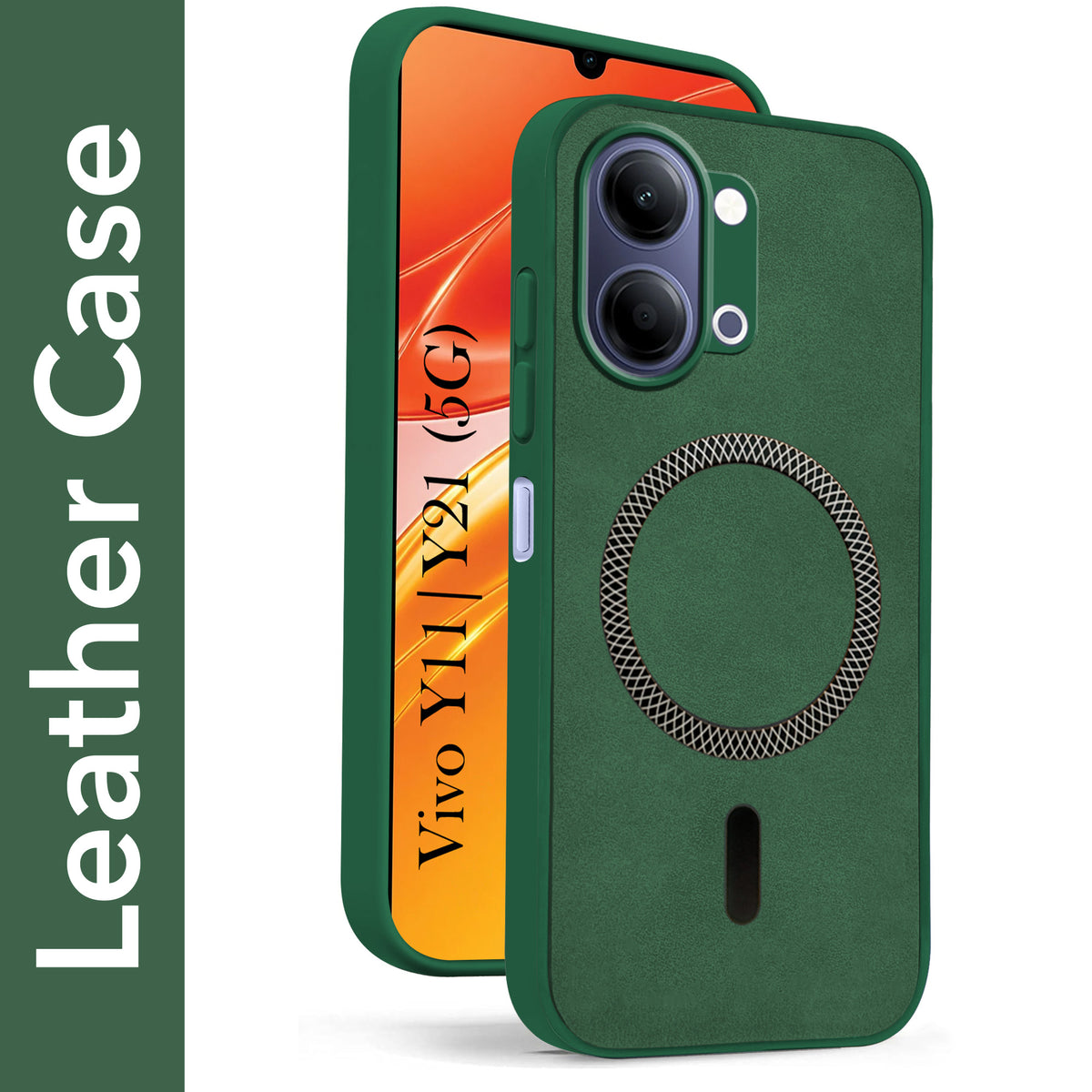 For Vivo Y11 | Vivo Y21 5G Back Cover Case Leather Finish (MagSafe Compatible Wireless Charging | Soft Touch | Camera Bump Protection)
