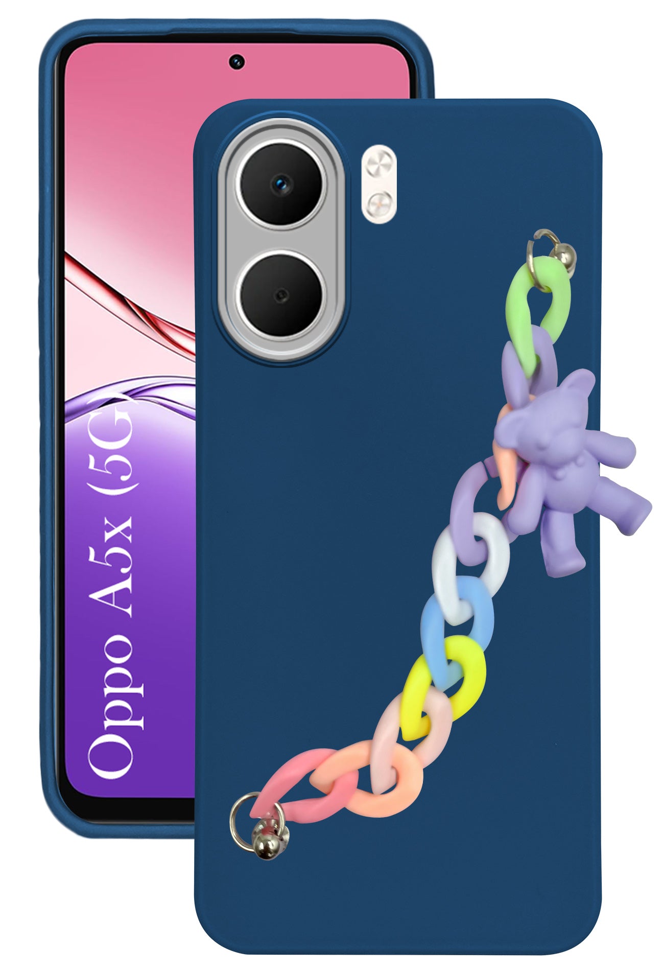 For Oppo A5X Back Cover Case ( Wrist Hanging Chain | Teddy Bracelet Charms | Dual Color Matte Finish | Full Camera Protection | Sleek and Professional)