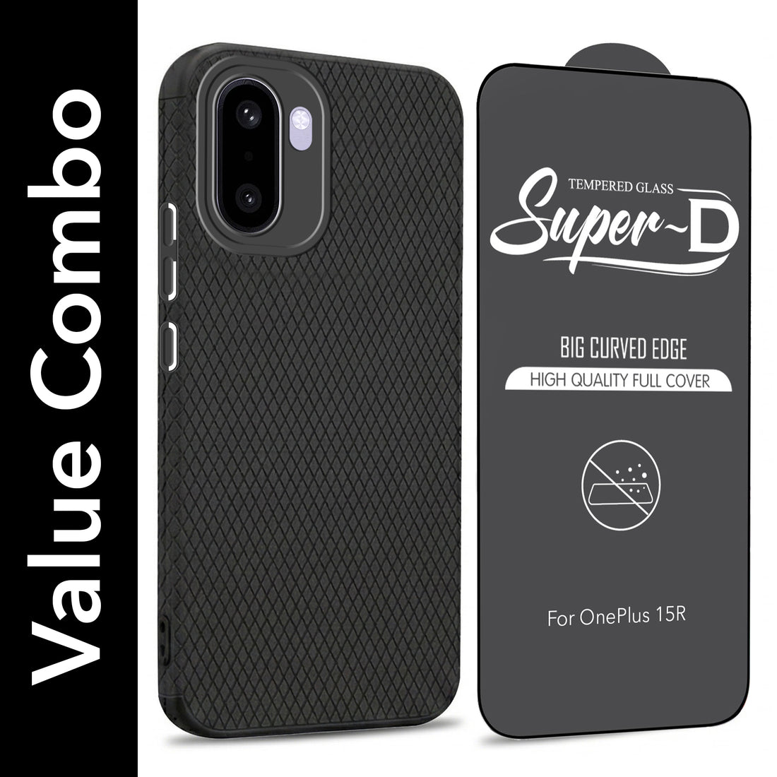 For OnePlus 15R Combo with Back Cover and 9H Tempered Glass (Liquid Silicone | Camera Protection | Oleophobic Coating Screen Glass)