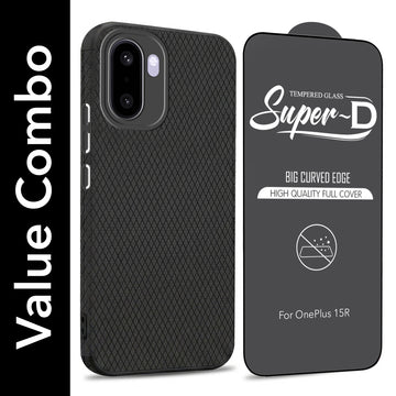 For OnePlus 15R Combo with Back Cover and 9H Tempered Glass (Liquid Silicone | Camera Protection | Oleophobic Coating Screen Glass)