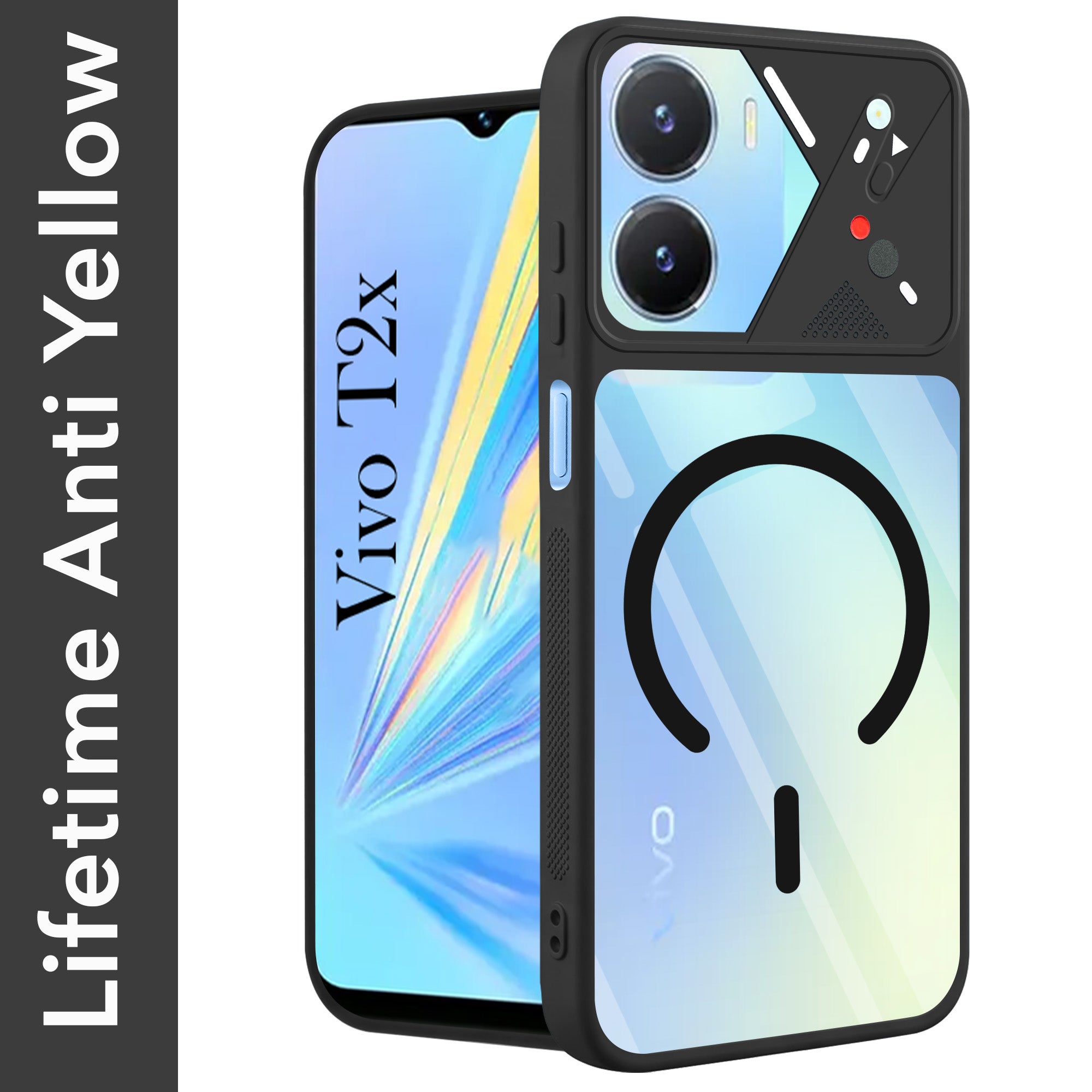 For Vivo T2x Back Cover Case Lifetime Anti-Yellow Clear (Camera Protection | Side Grip | Wireless MagSafe Compatible)