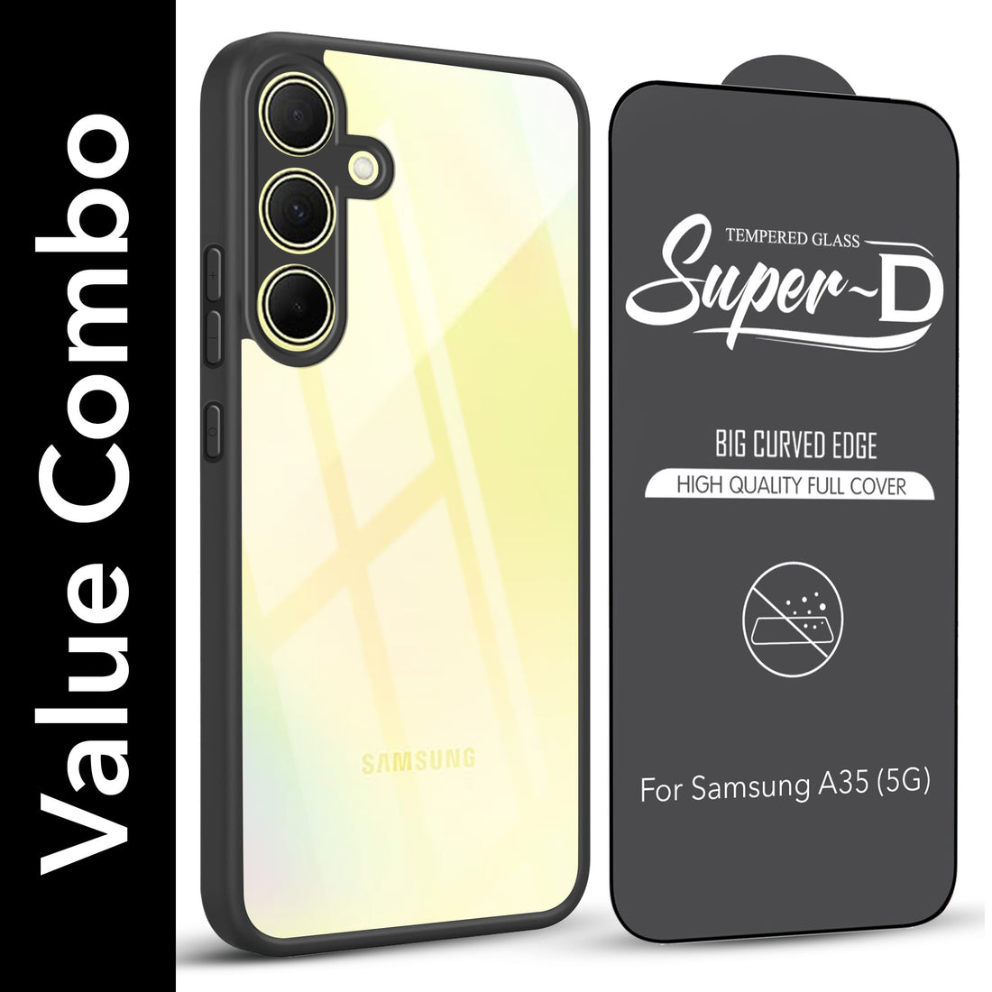 For Samsung Galaxy A35 5G Combo with Back Cover and 9H Tempered Glass (Lifetime Anti-Yellow | Crystal Clear Shockproof | Oleophobic Coating Screen Glass)