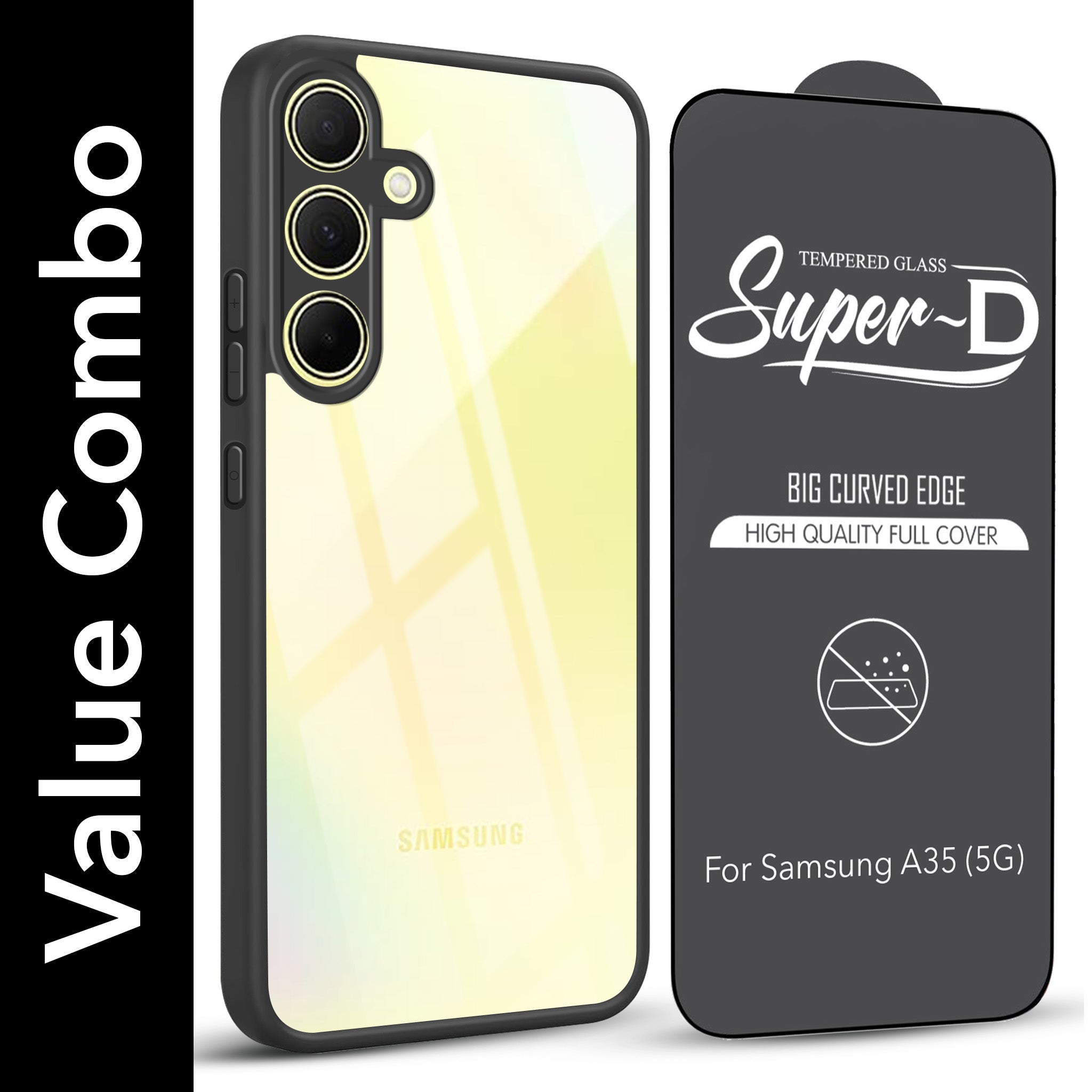 For Samsung Galaxy A35 5G Combo with Back Cover and 9H Tempered Glass (Lifetime Anti-Yellow | Crystal Clear Shockproof | Oleophobic Coating Screen Glass)