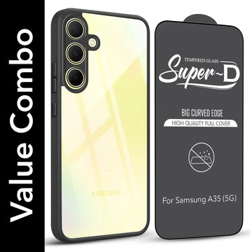For Samsung Galaxy A35 5G Combo with Back Cover and 9H Tempered Glass (Lifetime Anti-Yellow | Crystal Clear Shockproof | Oleophobic Coating Screen Glass)