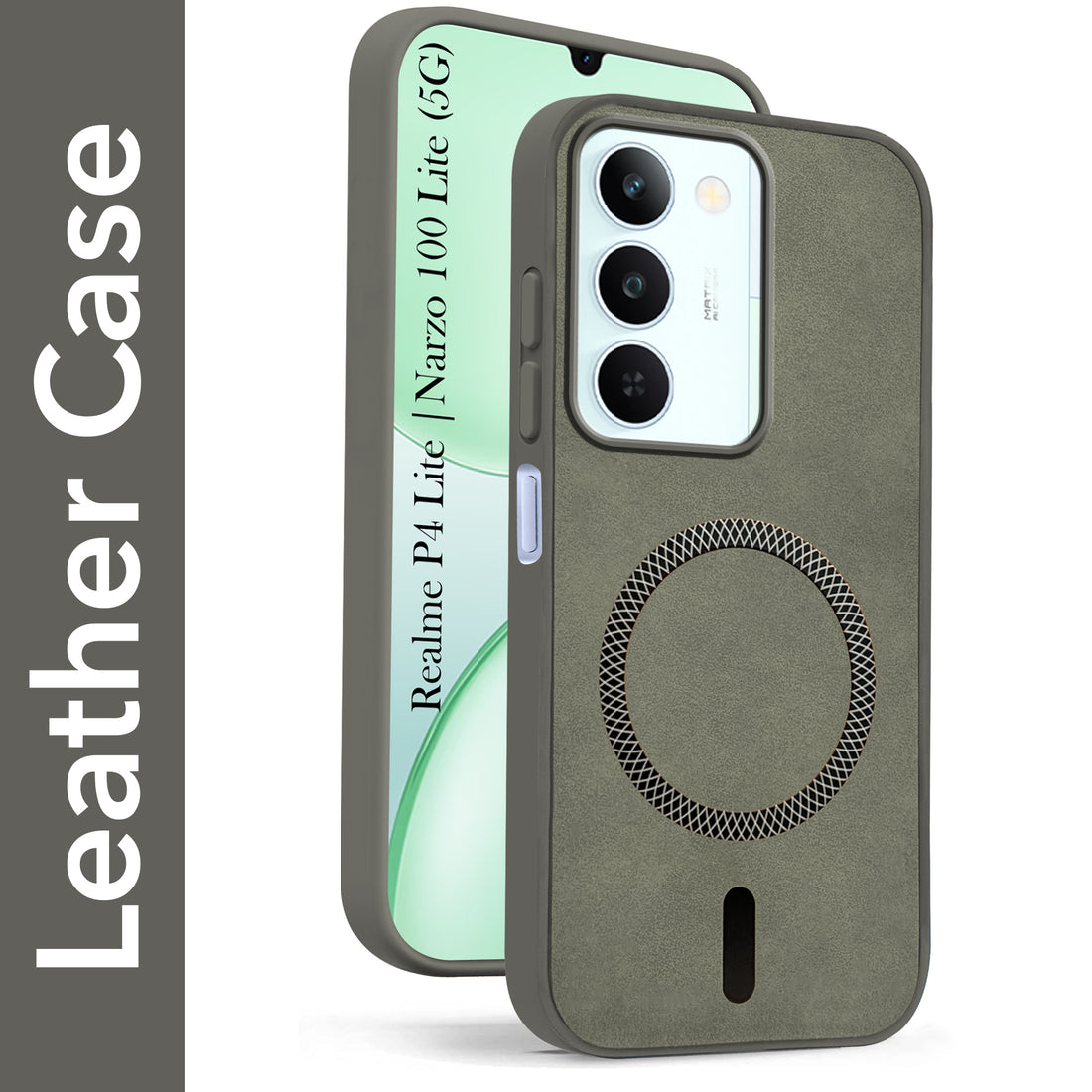 For Realme P4 Lite 5G | Narzo 100 Lite 5G Back Cover Case Leather Finish (MagSafe Compatible Wireless Charging | Soft Touch | Camera Bump Protection)