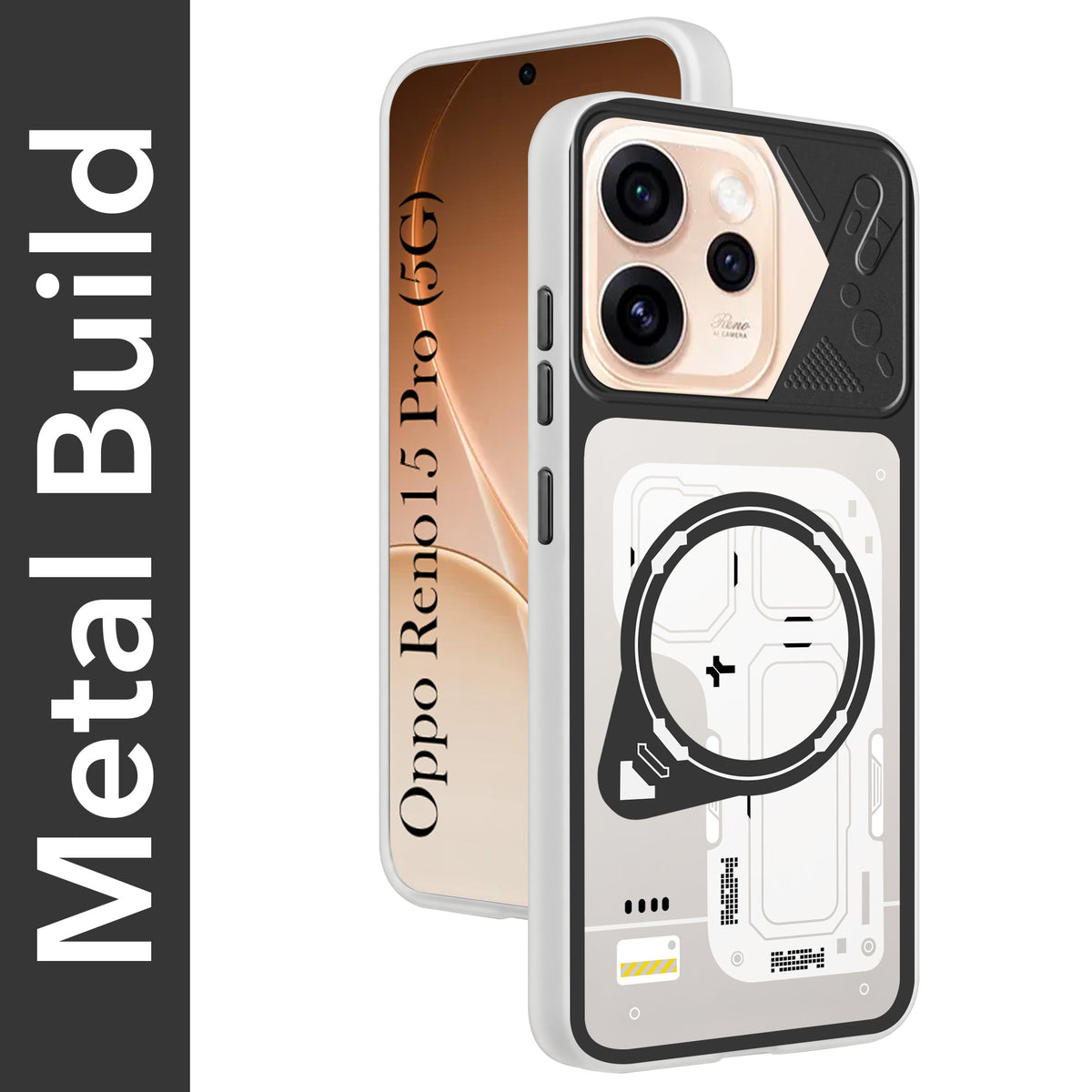 For Oppo Reno15 Pro 5G | Oppo Reno 15 Pro 5G Metallic Back Cover Case (Metallic Camera Protection & Buttons | Translucent Milky Shade | Hard Polycarbonate)