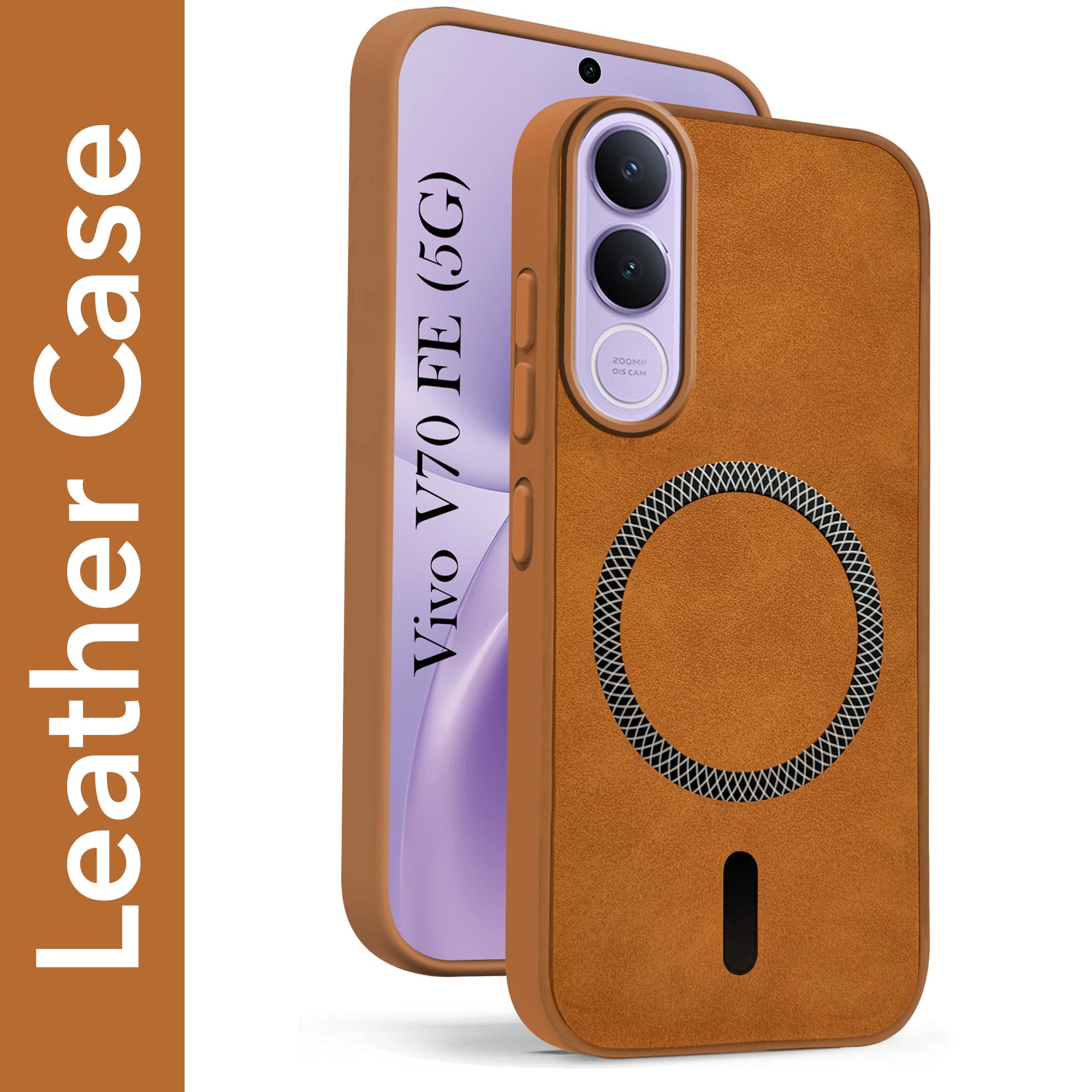 For Vivo V70 FE 5G Back Cover Case Leather Finish (MagSafe Compatible Wireless Charging | Soft Touch | Camera Bump Protection)