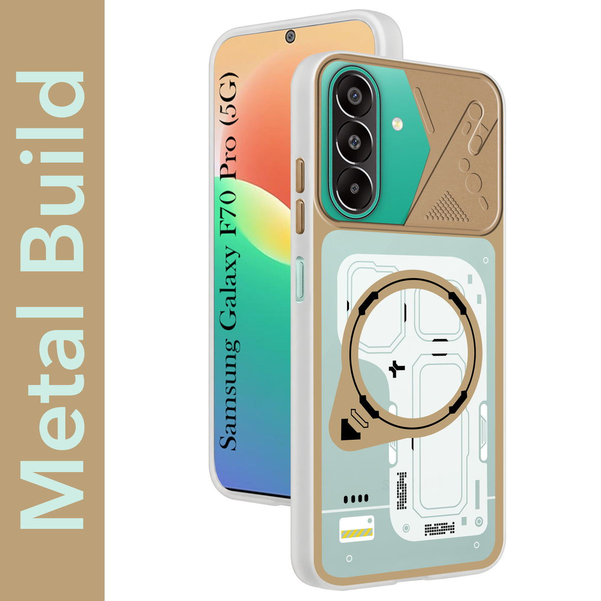 For Samsung Galaxy F70 Pro 5G Metallic Back Cover Case (Metallic Camera Protection & Buttons | Translucent Milky Shade | Hard Polycarbonate)