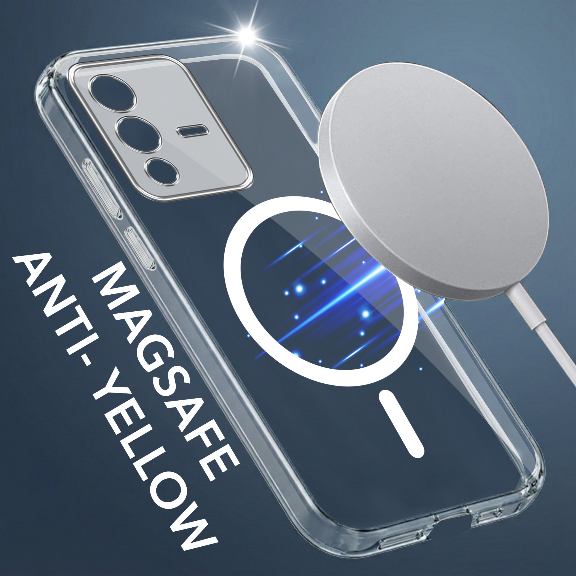 For Vivo V23 5G Back Cover Case Lifetime Anti-Yellow MagSafe Compatible Clear (Sleek Hard Crystal | Shockproof and Camera Protection)