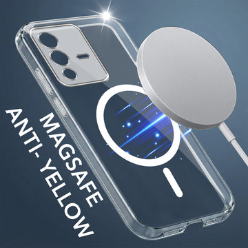 For Vivo V23 5G Back Cover Case Lifetime Anti-Yellow MagSafe Compatible Clear (Sleek Hard Crystal | Shockproof and Camera Protection)