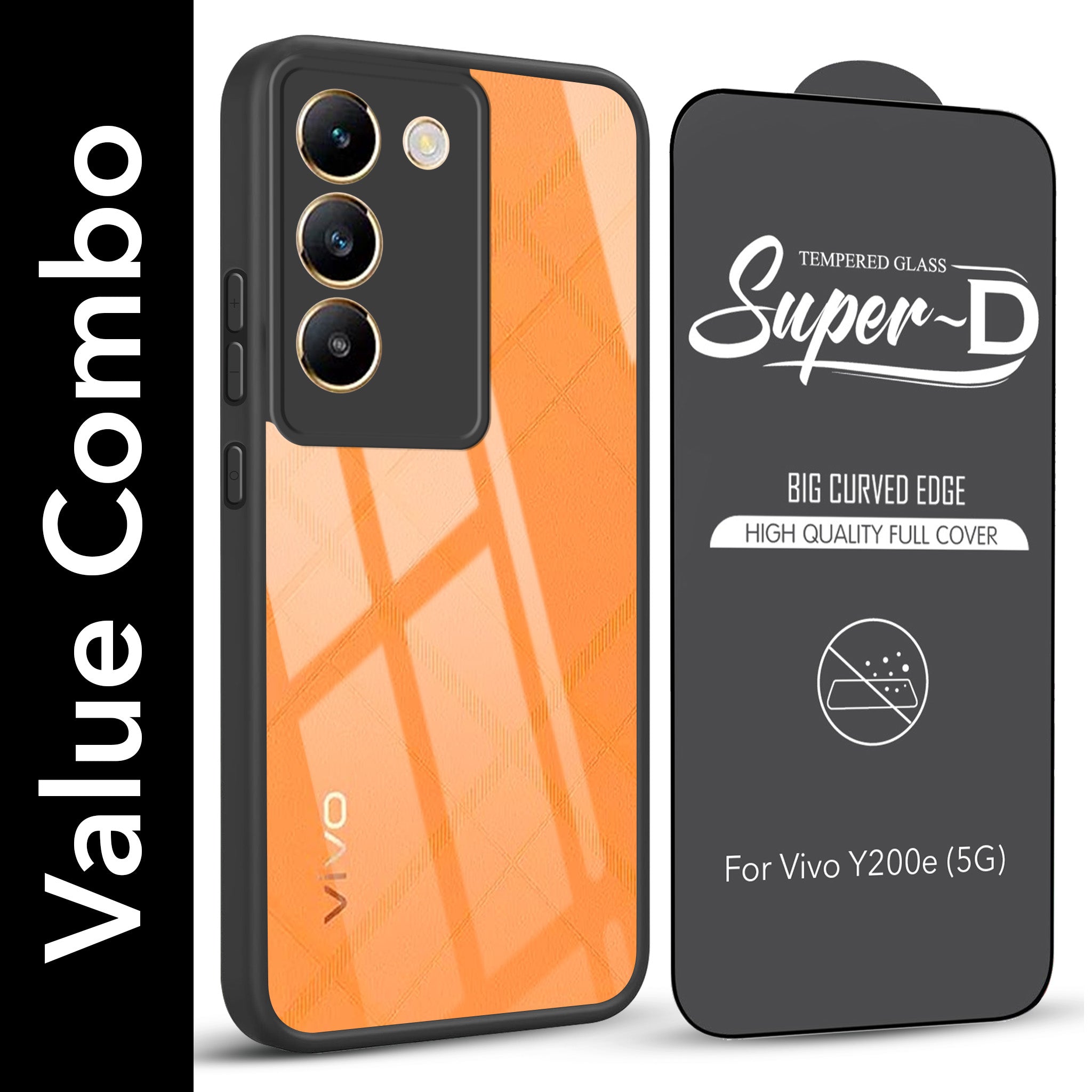 For Vivo Y200e Combo with Back Cover and 9H Tempered Glass (Lifetime Anti-Yellow | Crystal Clear Shockproof | Oleophobic Coating Screen Glass)