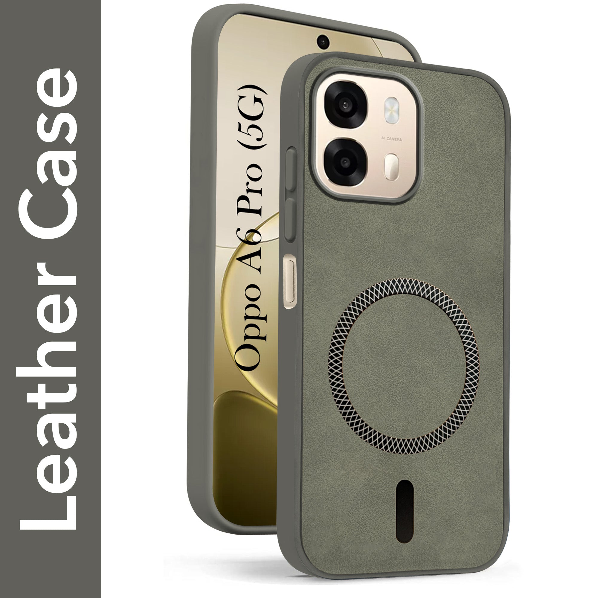 For Oppo A6 Pro Back Cover Case Leather Finish (MagSafe Compatible Wireless Charging | Soft Touch | Camera Bump Protection)