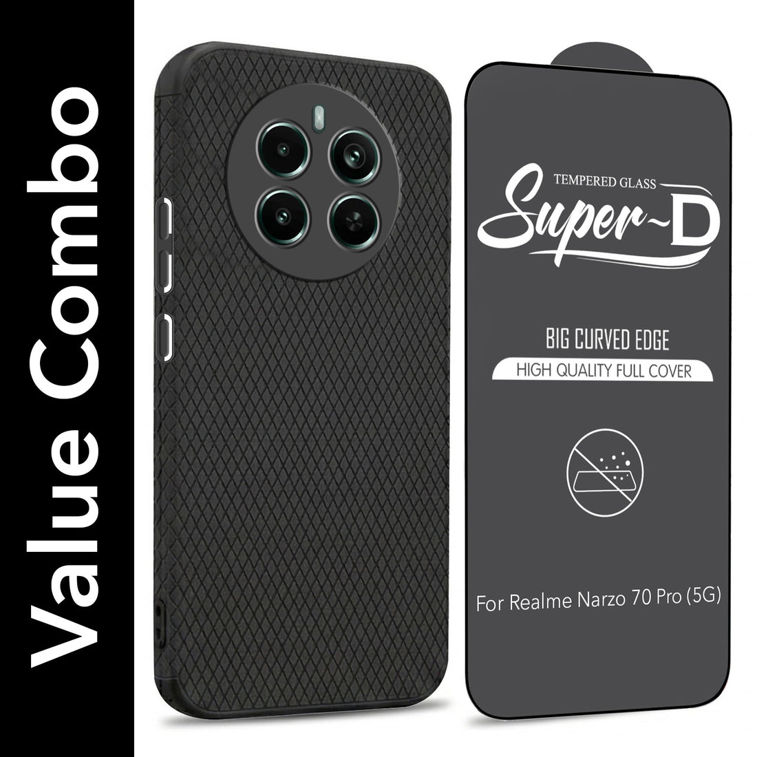 For Realme Narzo 70 Pro Combo with Back Cover and 9H Tempered Glass (Liquid Silicone | Camera Protection | Oleophobic Coating Screen Glass)