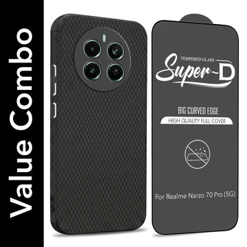 For Realme Narzo 70 Pro Combo with Back Cover and 9H Tempered Glass (Liquid Silicone | Camera Protection | Oleophobic Coating Screen Glass)