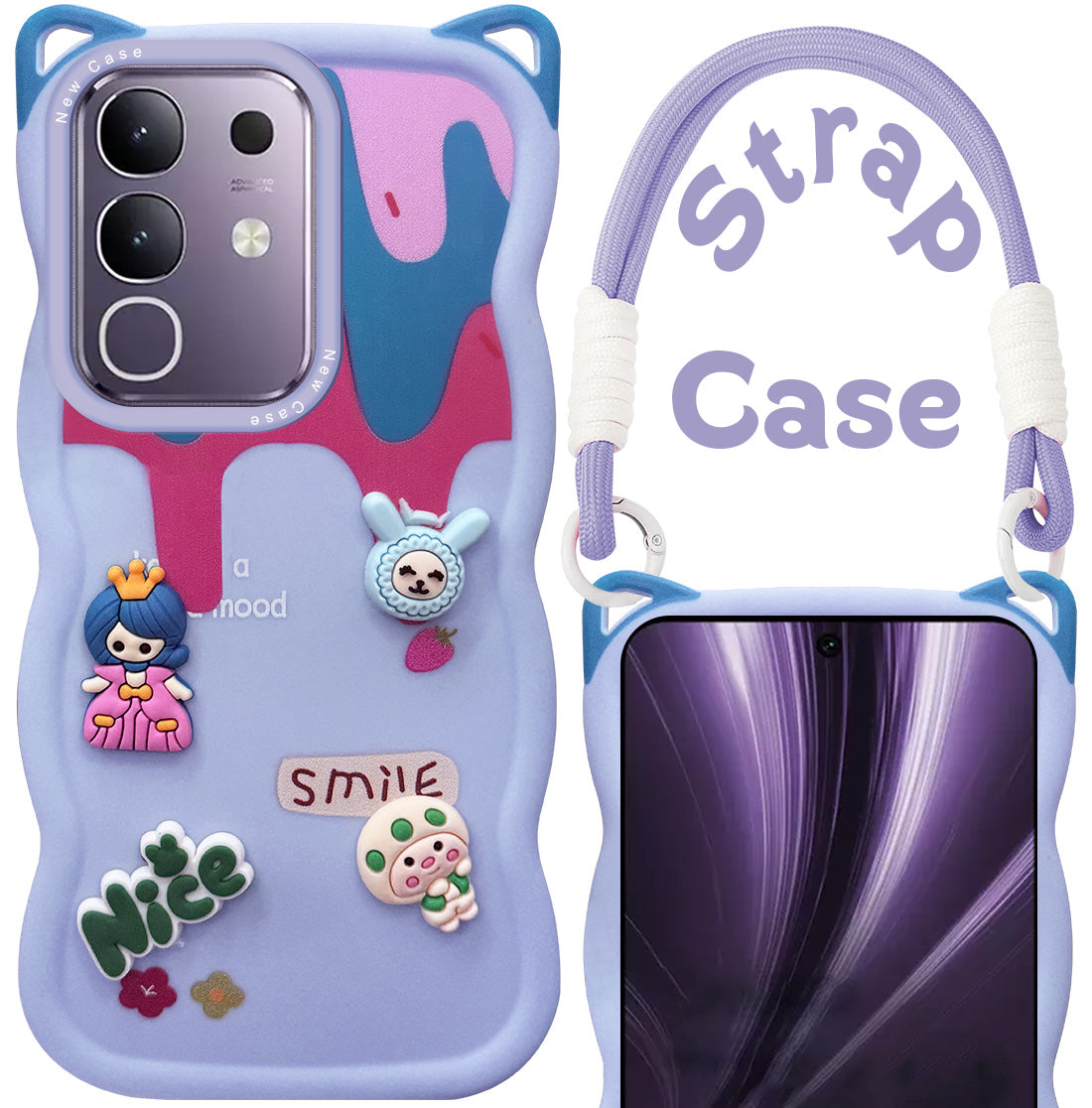For Vivo T4x | Vivo Y31 Pro Back Case Cover Strap (3D embossed Figures | Strap Holder | 360* Soft Cushion with Camera Bump)