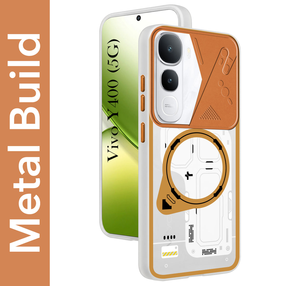 For Vivo Y400 Metallic Back Cover Case (Metallic Camera Protection & Buttons | Translucent Milky Shade | Hard Polycarbonate)