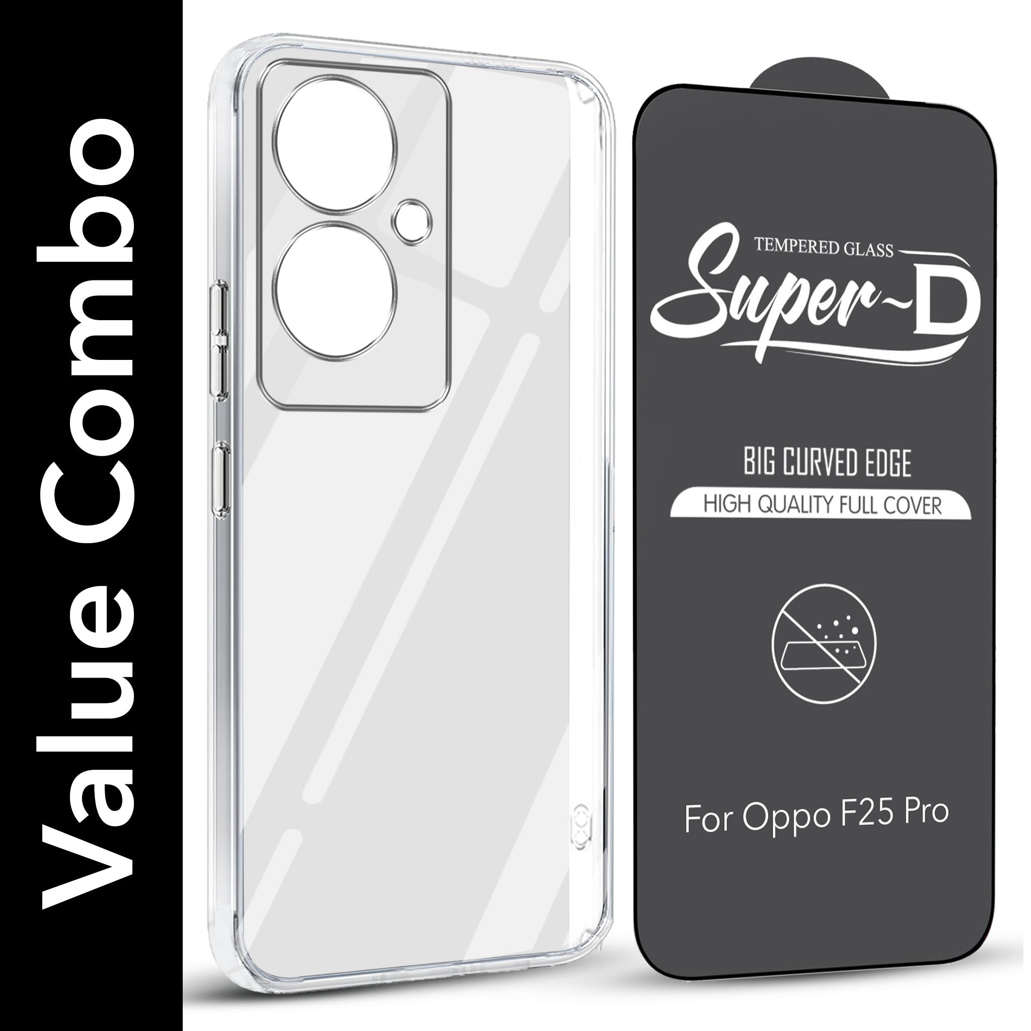 For Oppo F25 Pro 5G Combo with Back Cover and 9H Tempered Glass (Lifetime Anti-Yellow | Sleek Hard Crystal | Oleophobic Coating Screen Glass)