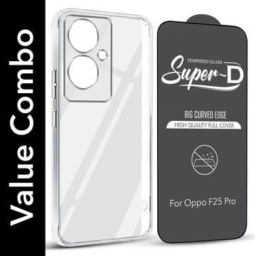 For Oppo F25 Pro 5G Combo with Back Cover and 9H Tempered Glass (Lifetime Anti-Yellow | Sleek Hard Crystal | Oleophobic Coating Screen Glass)