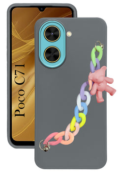 For Poco C71 Back Cover Case( Wrist Hanging Chain | Teddy Bracelet Charms | Dual Color Matte Finish | Full Camera Protection | Sleek and Professional)
