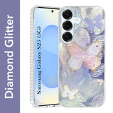 For Samsung Galaxy S25 Back Cover Case (Luxury Floral Glitter Cute Butterfly | Diamond Studded Camera Bump | Girls & Women Design)