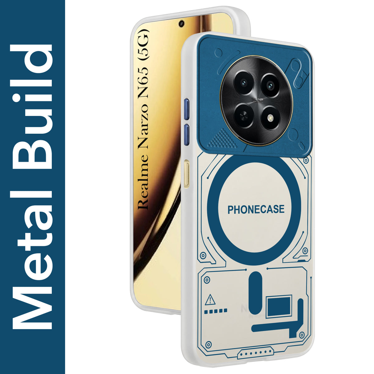 For Realme Narzo N65 5G Metallic Back Cover Case (Metallic Camera Protection & Buttons | Translucent Milky Shade | Hard Polycarbonate)