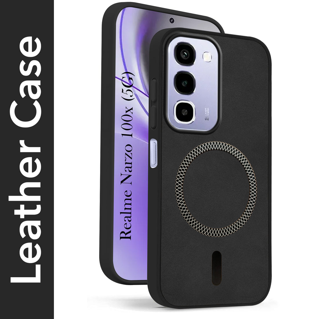 For Realme P4R 5G | Realme Narzo 100X 5G Back Cover Case Leather Finish (MagSafe Compatible Wireless Charging | Soft Touch | Camera Bump Protection)