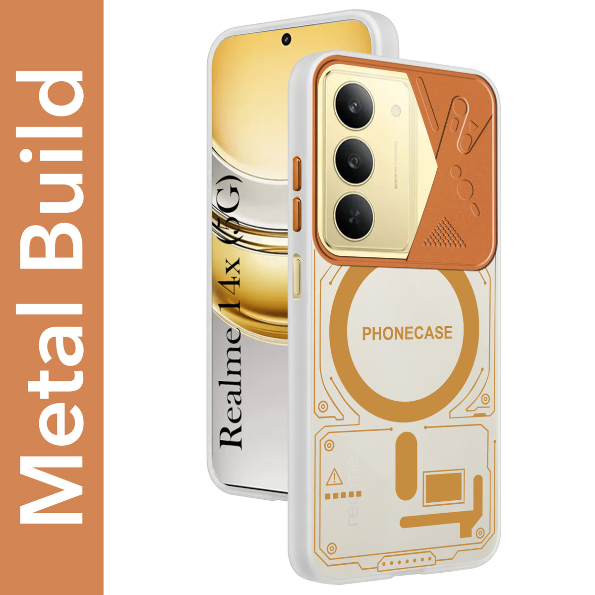 For Realme 14X Metallic Back Cover Case (Metallic Camera Protection & Buttons | Translucent Milky Shade | Hard Polycarbonate)