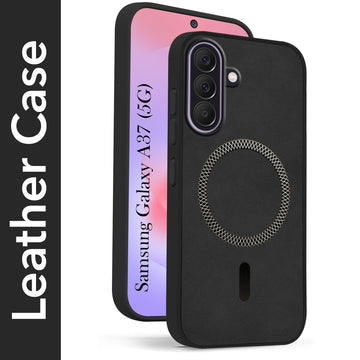 For Samsung Galaxy A37 5G Back Cover Case Leather Finish (MagSafe Compatible Wireless Charging | Soft Touch | Camera Bump Protection)