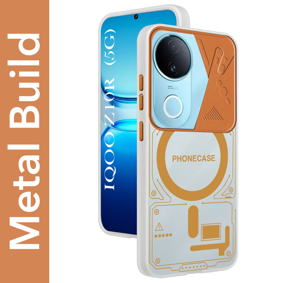 For Vivo iQOO Z10R Metallic Back Cover Case (Metallic Camera Protection & Buttons | Translucent Milky Shade | Hard Polycarbonate)