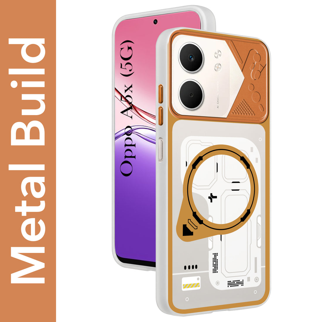 For Oppo A5X Metallic Back Cover Case (Metallic Camera Protection & Buttons | Translucent Milky Shade | Hard Polycarbonate)