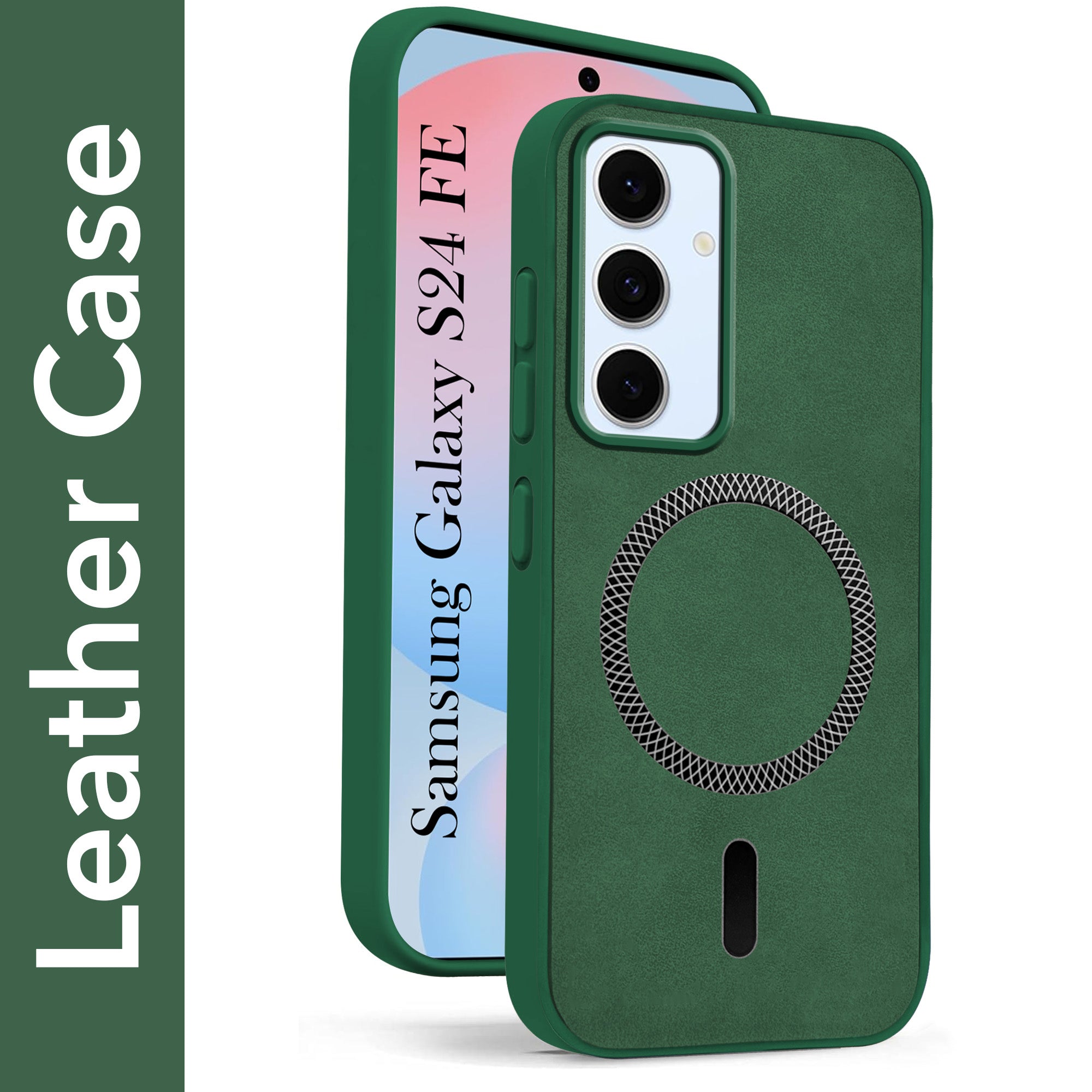 For Samsung Galaxy S24 FE Back Cover Case Leather Finish (MagSafe Compatible Wireless Charging | Soft Touch | Camera Bump Protection)