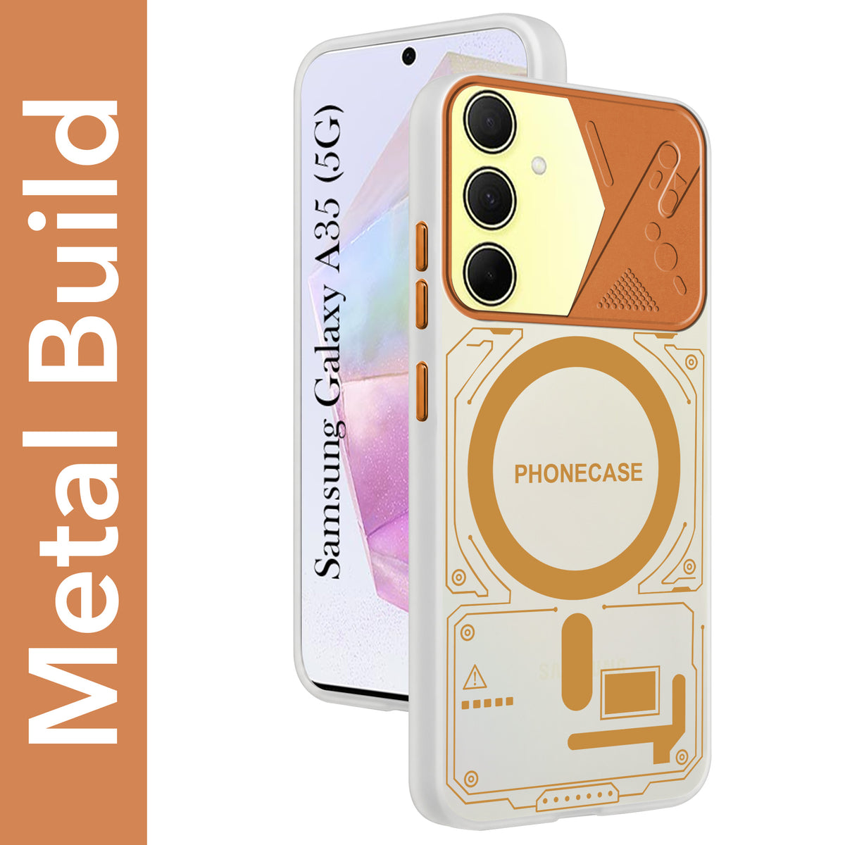 For Samsung Galaxy A35 5G Metallic Back Cover Case (Metallic Camera Protection & Buttons | Translucent Milky Shade | Hard Polycarbonate)