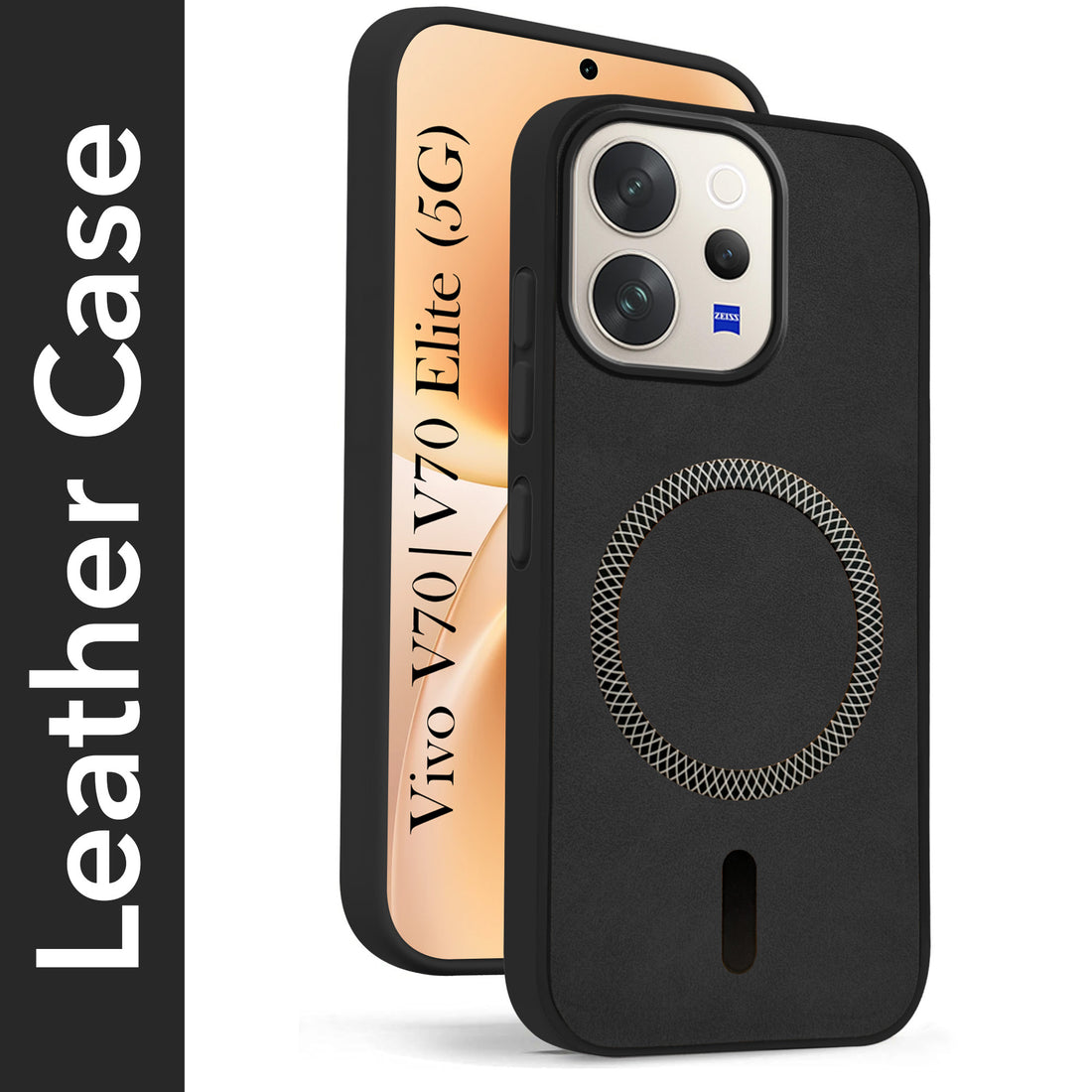For Vivo V70 | Vivo V70 Elite 5G Back Cover Case Leather Finish (MagSafe Compatible Wireless Charging | Soft Touch | Camera Bump Protection)