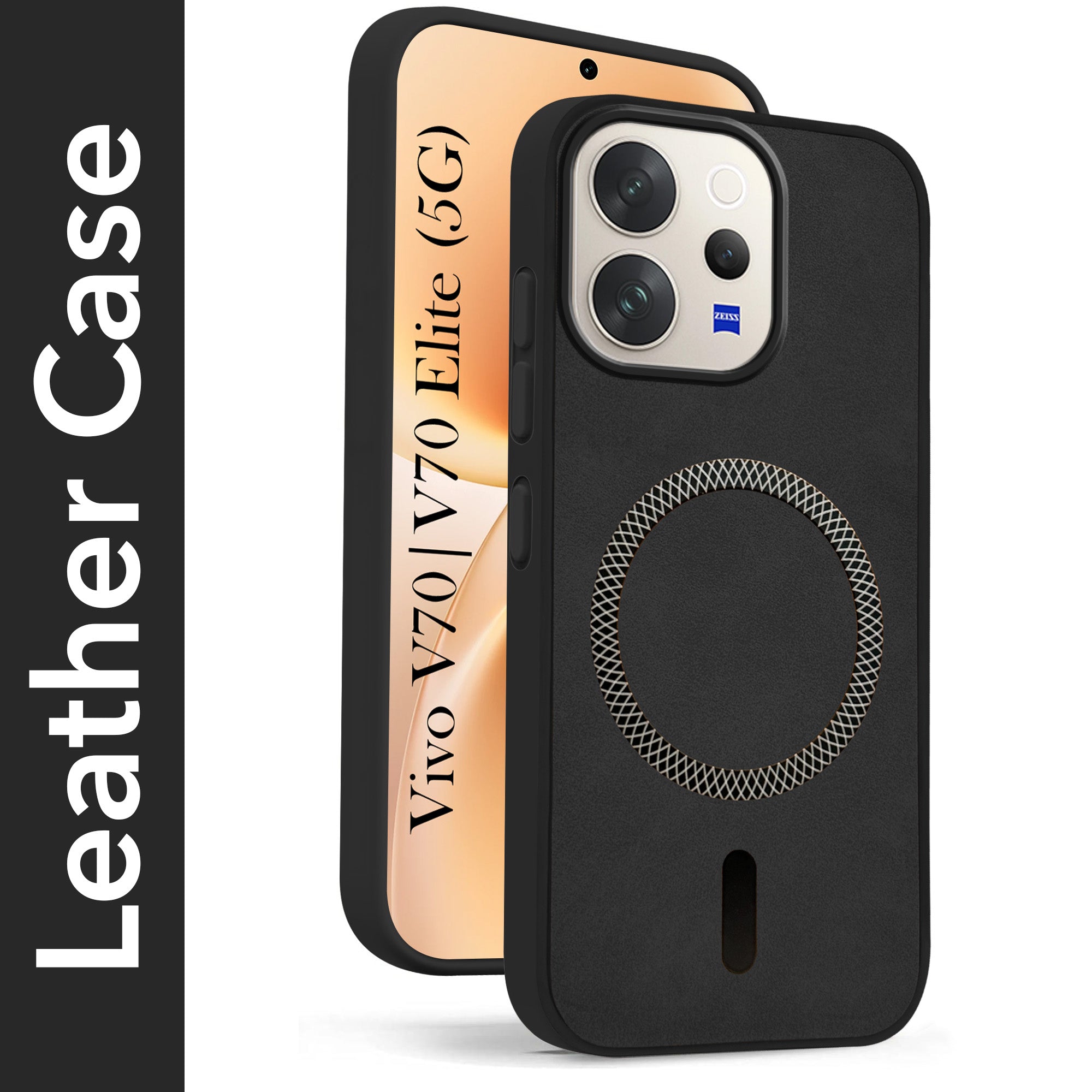 For Vivo V70 | Vivo V70 Elite 5G Back Cover Case Leather Finish (MagSafe Compatible Wireless Charging | Soft Touch | Camera Bump Protection)
