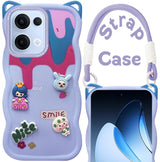 For Oppo Reno13 5G | Oppo Reno 13 5G Back Case Cover Strap (3D embossed Figures | Strap Holder | 360* Soft Cushion with Camera Bump)