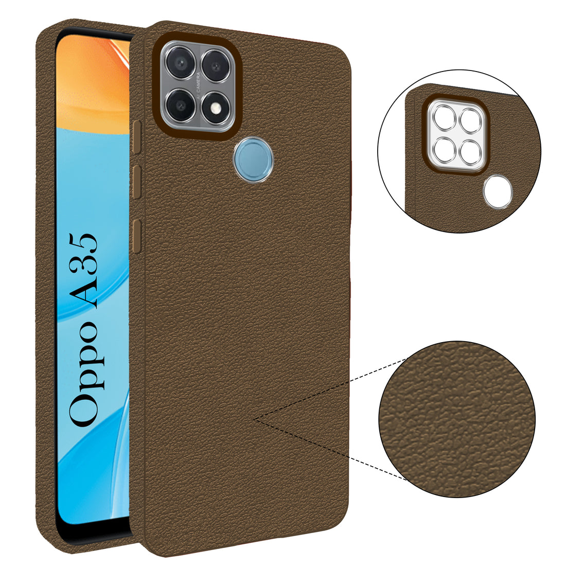 For Oppo A35 Back Cover Case (Glass Like Camera Protection | Leather Feel | Minimalist Professional Grip)