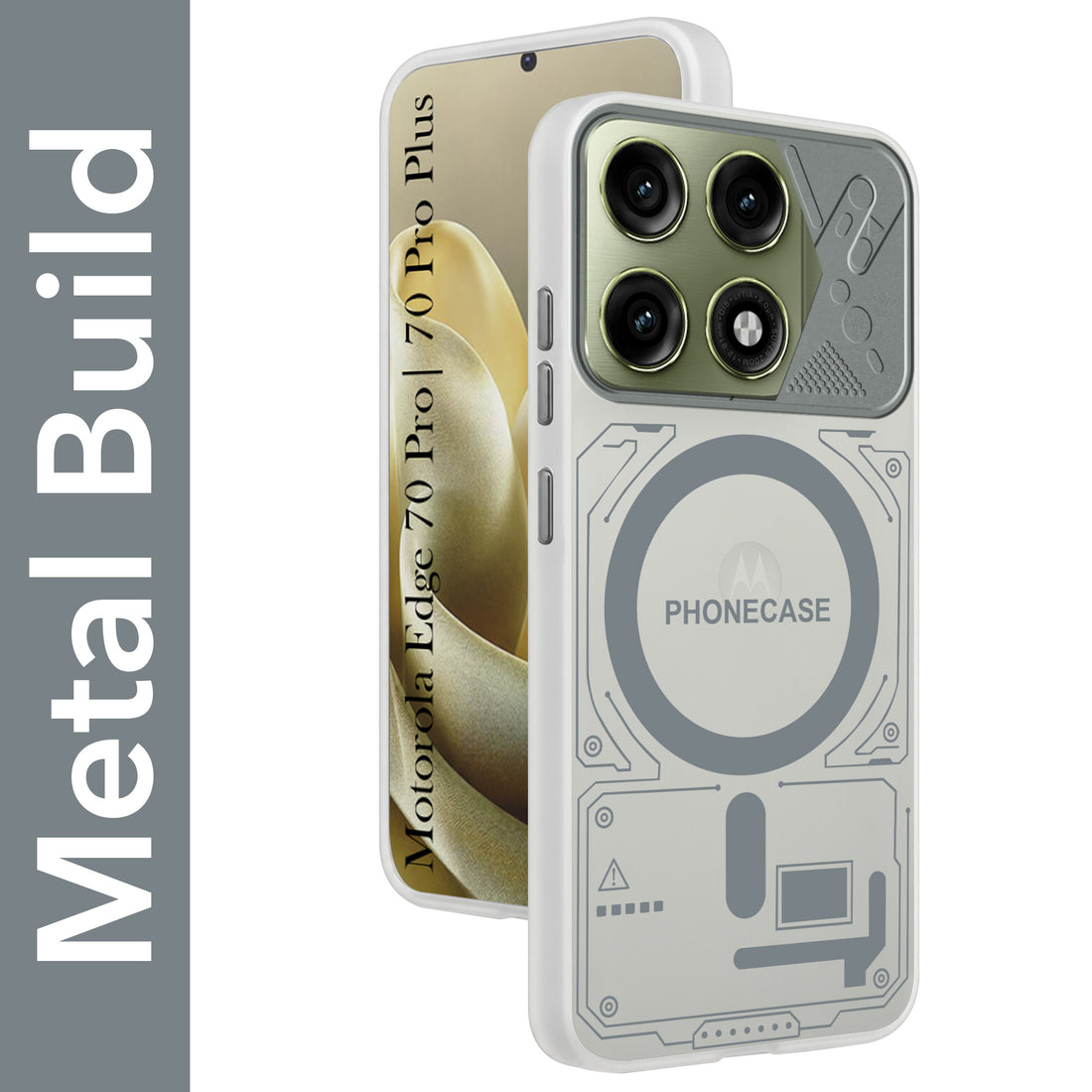 For Motorola Edge 70 Pro | Edge 70 Pro Plus Metallic Back Cover Case (Metallic Camera Protection & Buttons | Translucent Milky Shade | Hard Polycarbonate)