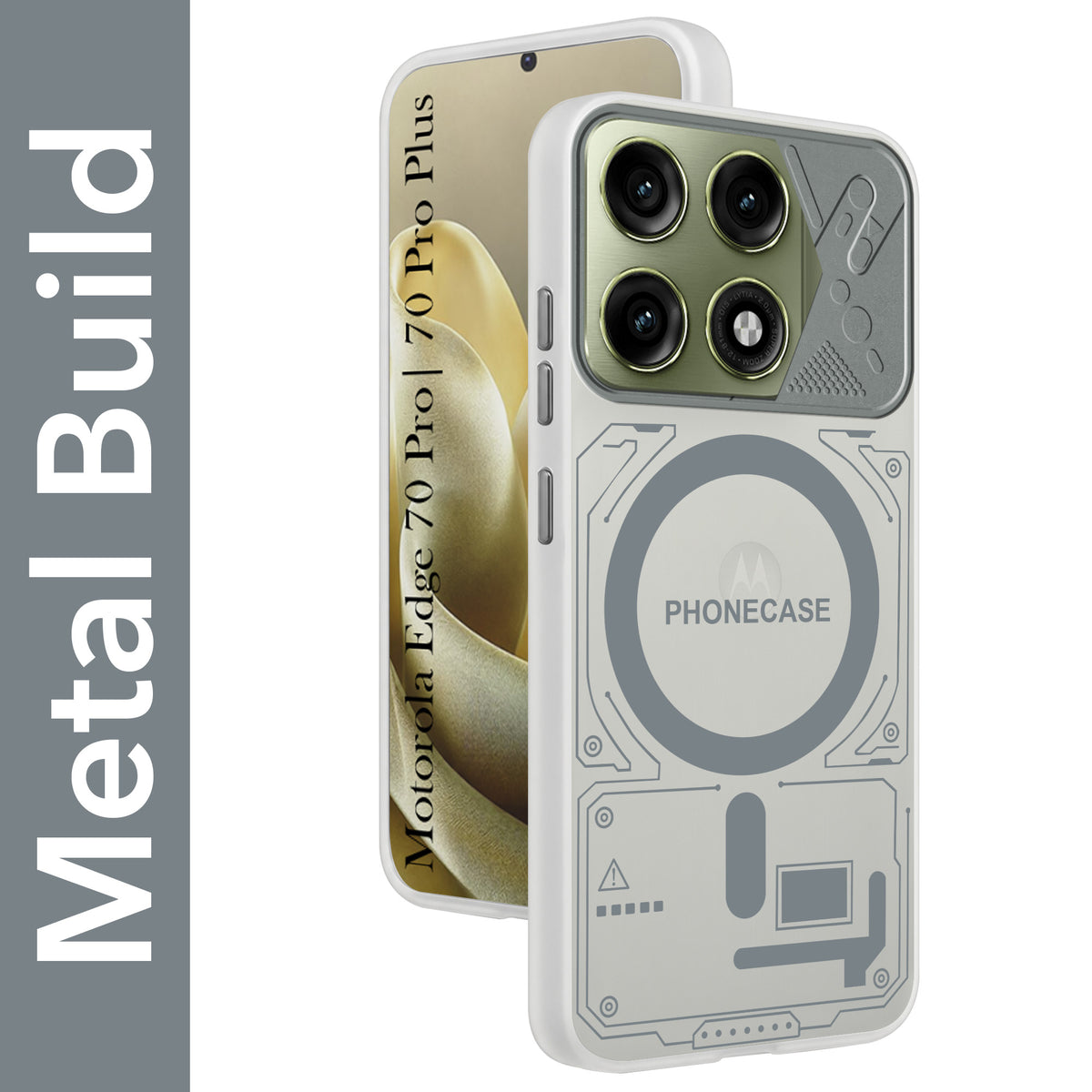For Motorola Edge 70 Pro | Edge 70 Pro Plus Metallic Back Cover Case (Metallic Camera Protection & Buttons | Translucent Milky Shade | Hard Polycarbonate)